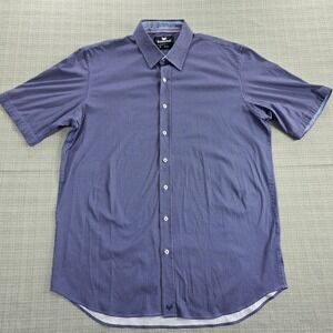 Buttercloth Men's 2X‎ Tall Fit Blue Geometric Button Up Stretch Luxury Shirt